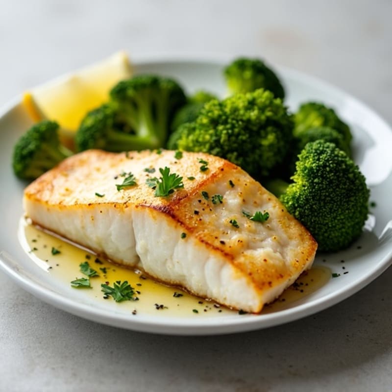 Pan-Seared Flaky White Fish with Lemon-Herb Roasted Broccoli