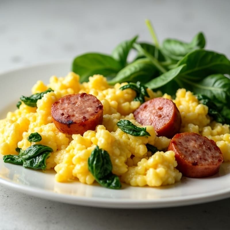 Chicken Sausage and Spinach Egg Scramble