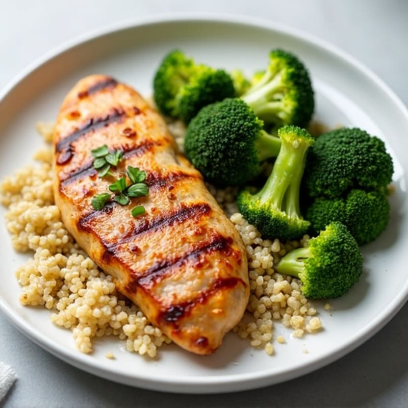 Grilled Chicken Breast with Steamed Broccoli and Quinoa