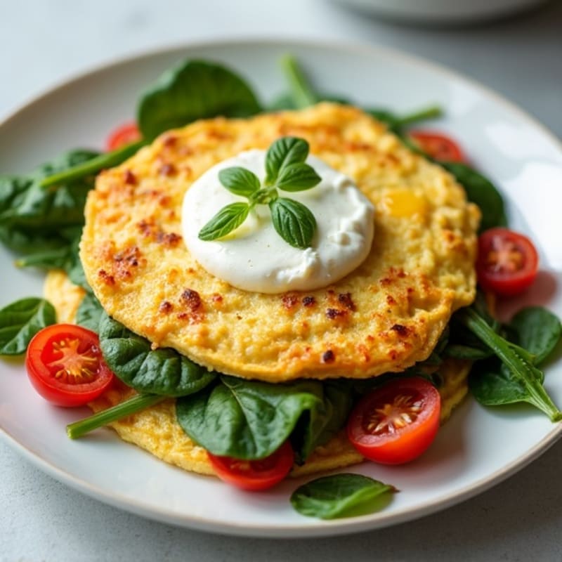 Egg White Spinach Omelette with Cottage Cheese and Cherry Tomatoes