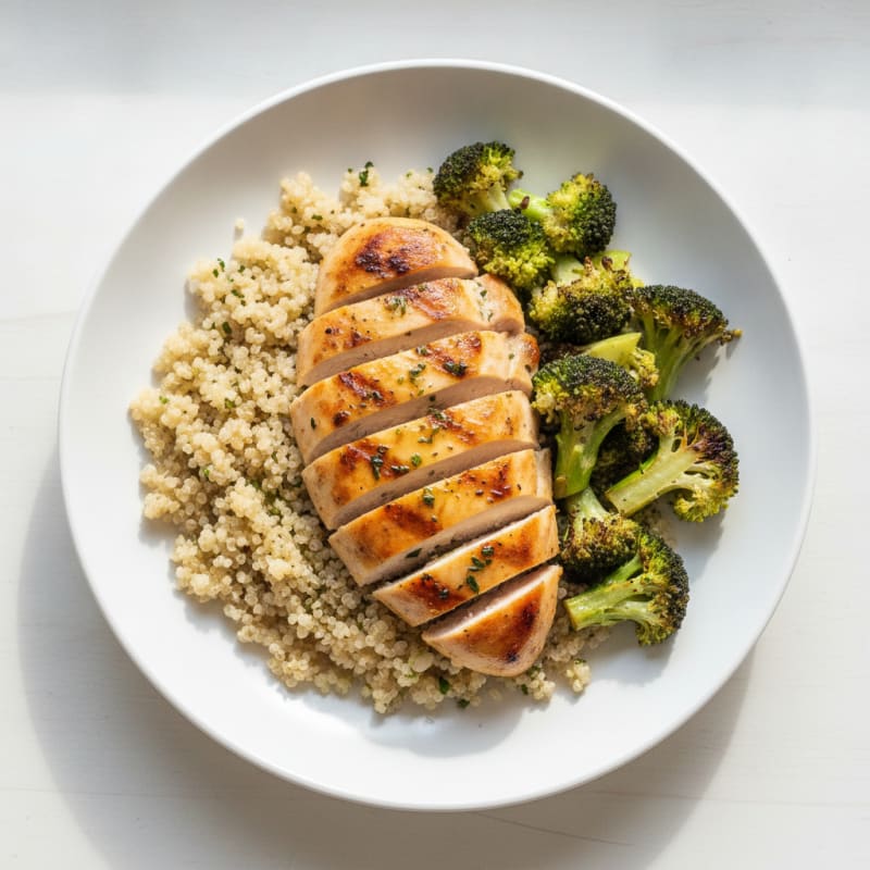 Grilled Chicken Breast with Roasted Broccoli and Quinoa