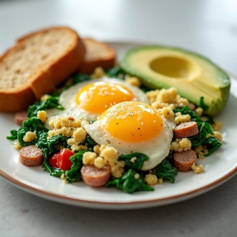 Egg White Scramble with Turkey Sausage and Sautéed Spinach