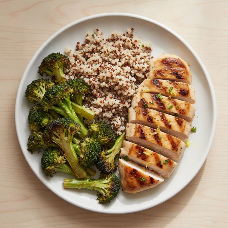 Grilled Chicken Breast with Quinoa and Roasted Broccoli