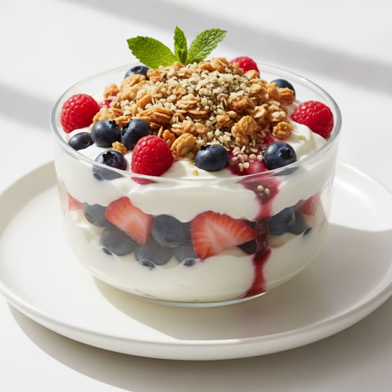 Creamy Greek Yogurt Parfait with Mixed Berries and Protein Granola