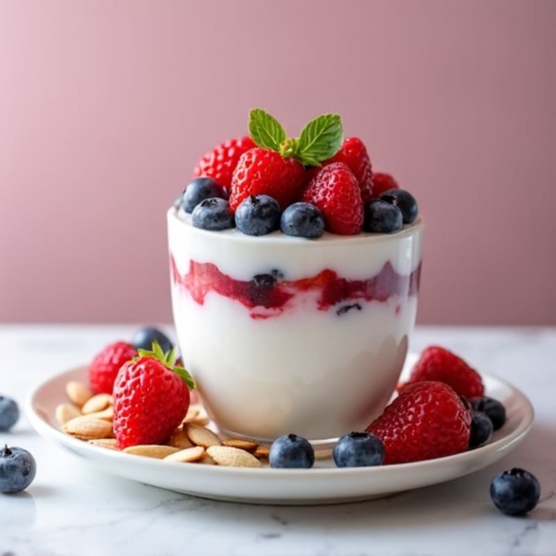 Greek Yogurt Protein Parfait with Mixed Berries and Almonds