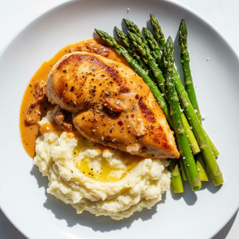 Marry Me Chicken with Garlic Mash and Asparagus