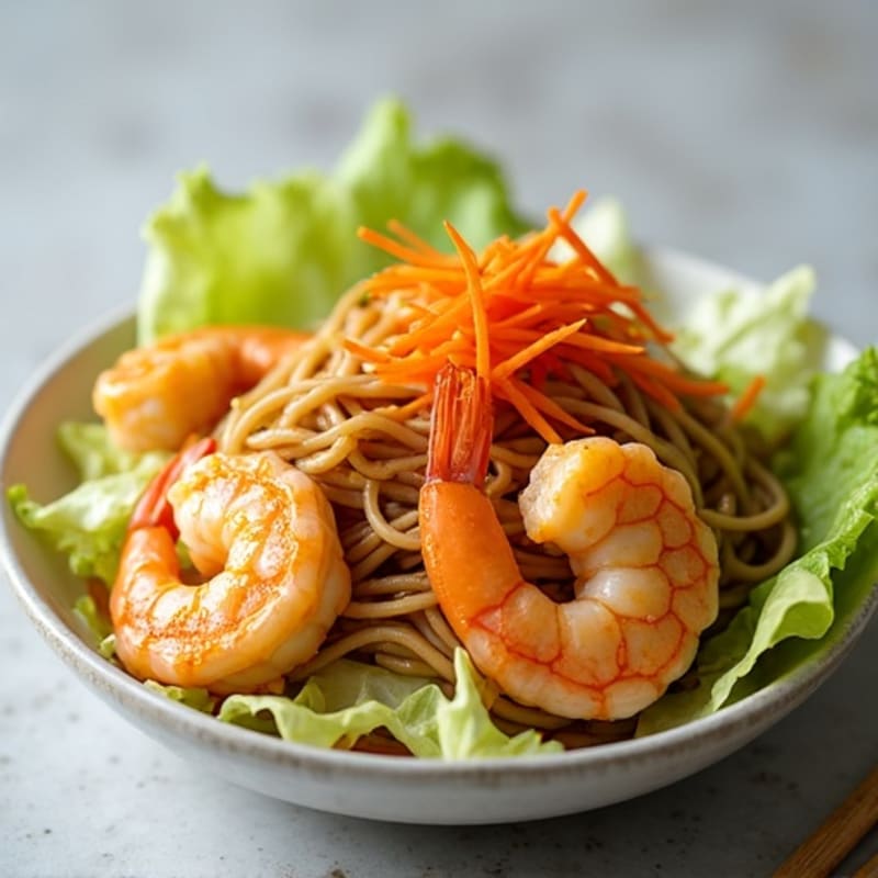 Tender Shrimp with Peanut Noodles and Crisp Cabbage