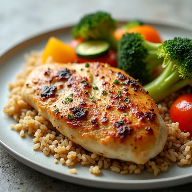 Savory Chicken and Crispy Vegetable Brown Rice Skillet