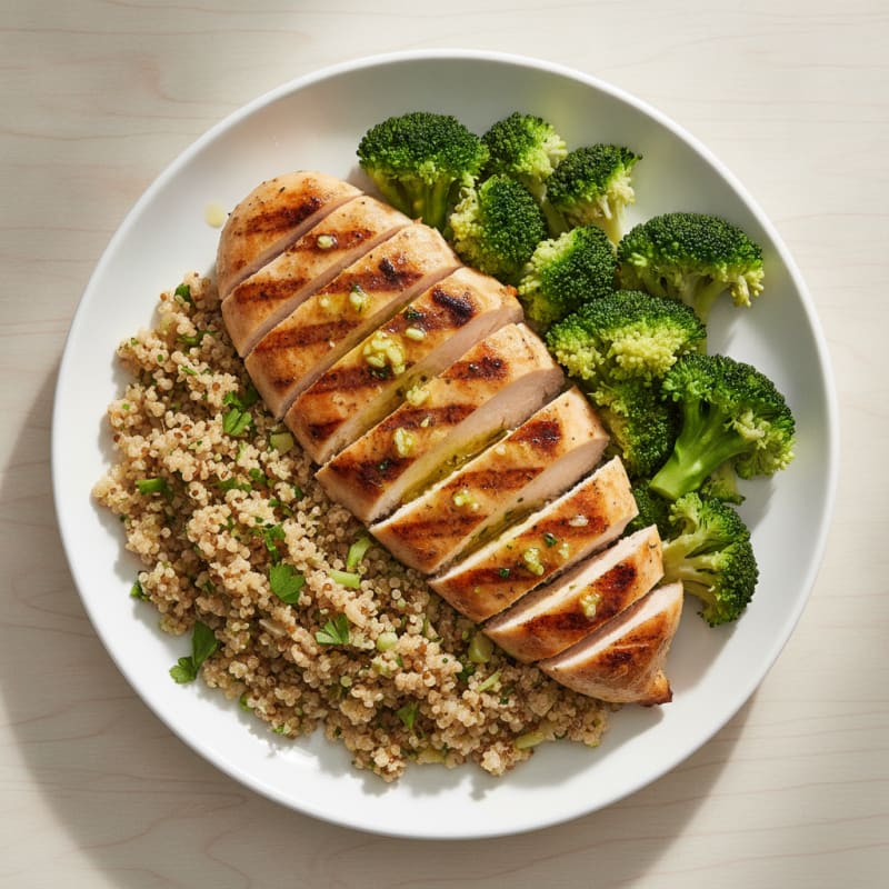 Grilled Chicken Breast with Quinoa and Steamed Broccoli