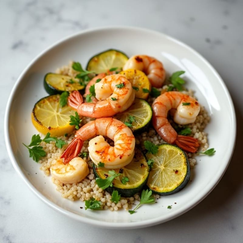 Grilled Lemon Garlic Shrimp with Quinoa and Roasted Zucchini
