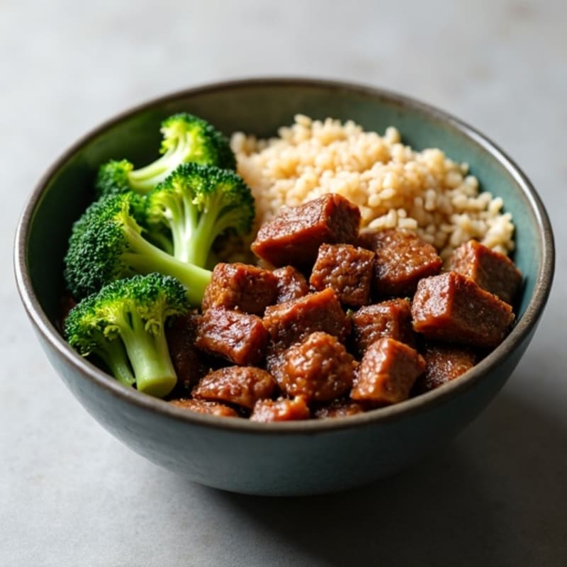 Crispy Beef with Tender Broccoli and Brown Rice Bowl