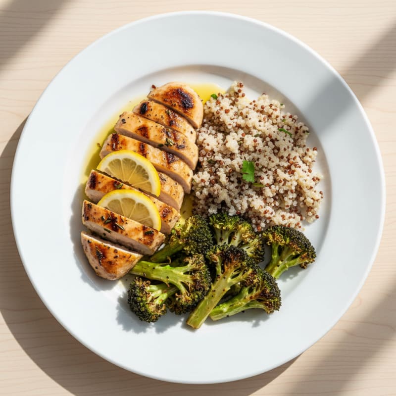 Grilled Chicken Breast with Quinoa and Roasted Broccoli