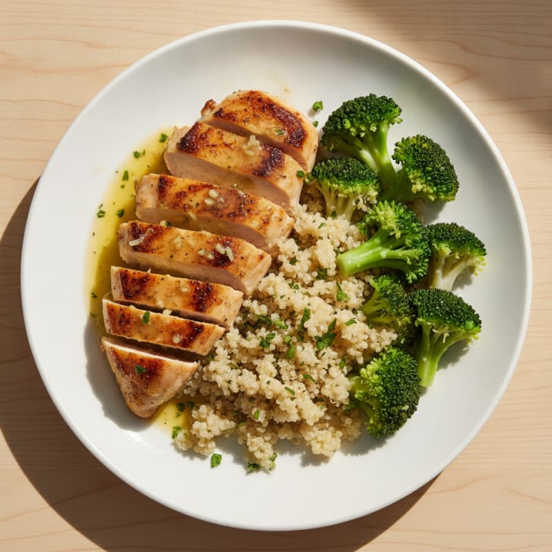 Grilled Chicken Breast with Quinoa and Steamed Broccoli