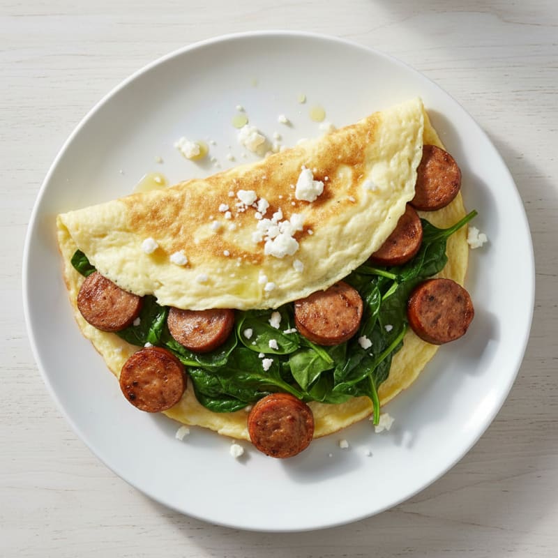 Egg White Spinach Omelette with Turkey Sausage