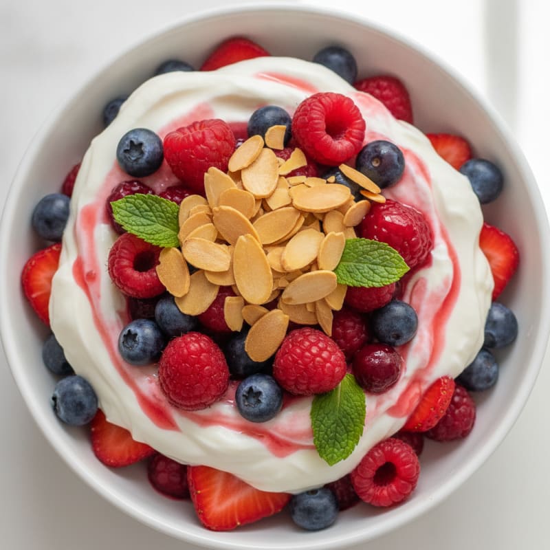 Greek Yogurt Protein Parfait with Mixed Berries and Almonds