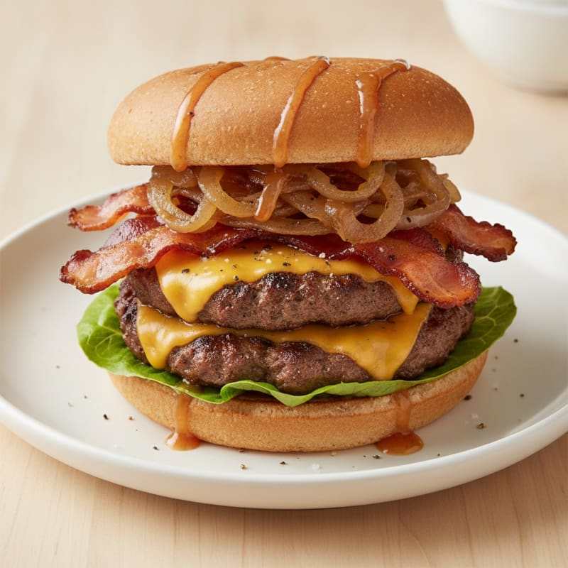 Double Bacon Cheeseburger with Caramelized Onions