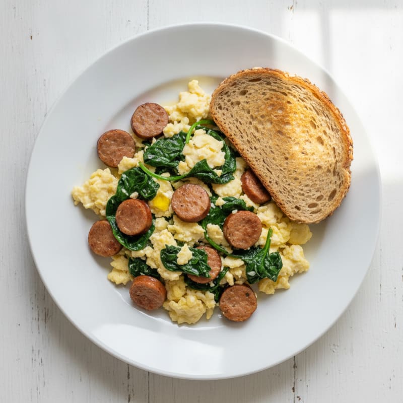 Egg White Scramble with Turkey Sausage and Spinach