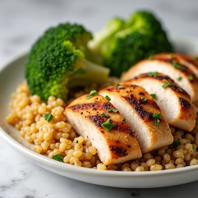 Grilled Chicken Breast with Quinoa and Steamed Broccoli