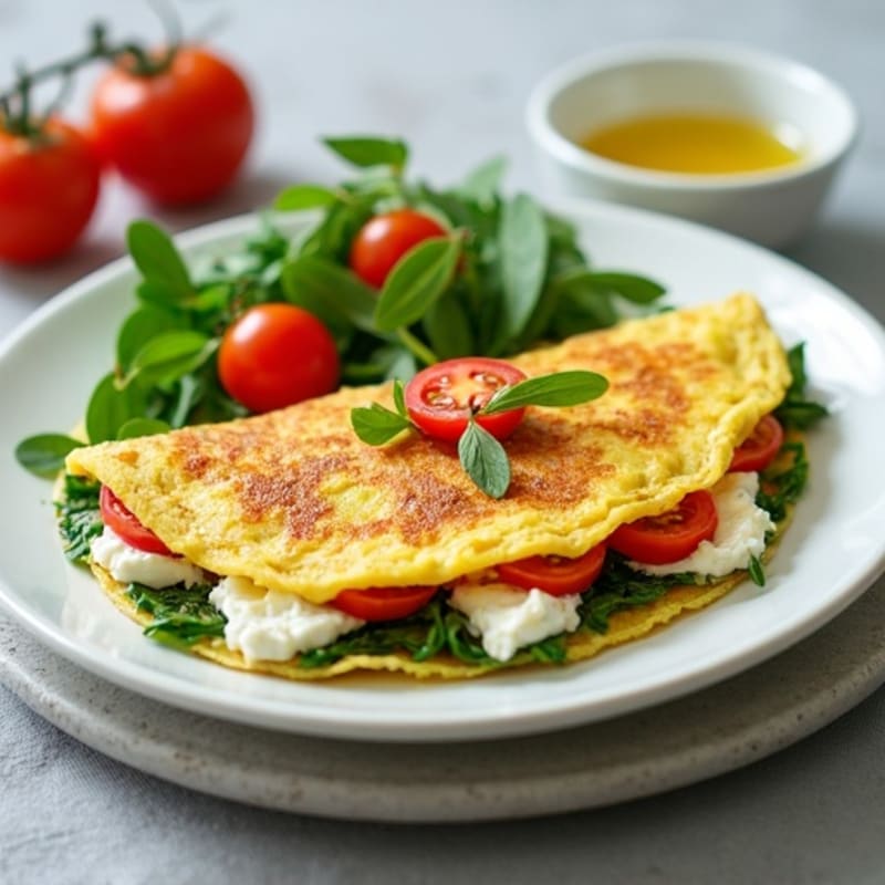 Egg White Spinach Omelette with Cottage Cheese and Cherry Tomatoes