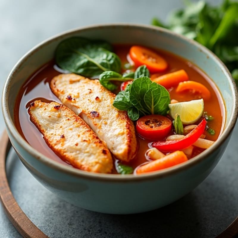 Spicy Sriracha Chicken and Fresh Vegetable Broth Bowl