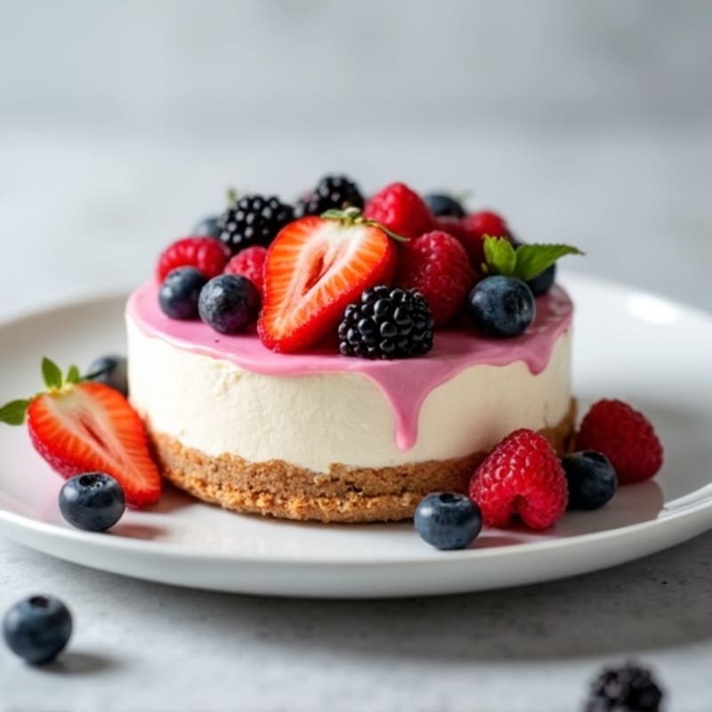 Greek Yogurt Protein Cheesecake with Mixed Berries
