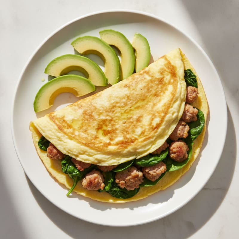 Egg White Spinach Omelette with Turkey Sausage