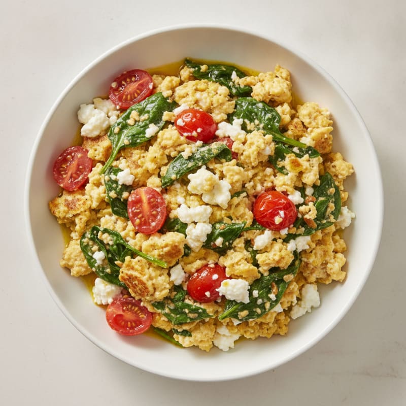 Cottage Cheese Scramble with Spinach and Cherry Tomatoes