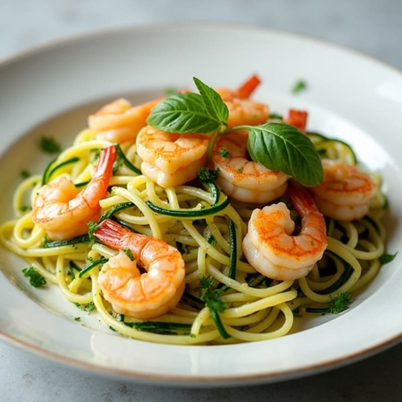 Garlic Shrimp and Zucchini Pasta with Fresh Herbs and Olive Oil