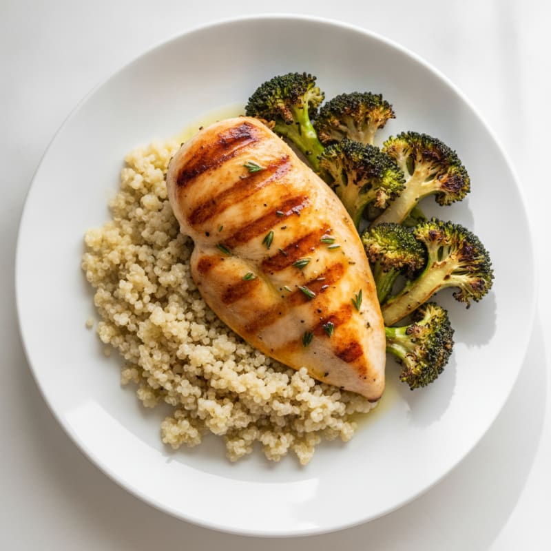 Grilled Chicken Breast with Quinoa and Roasted Broccoli