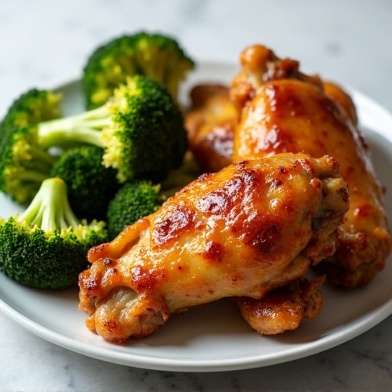 Crispy Baked Honey Garlic Chicken Wings with Roasted Broccoli