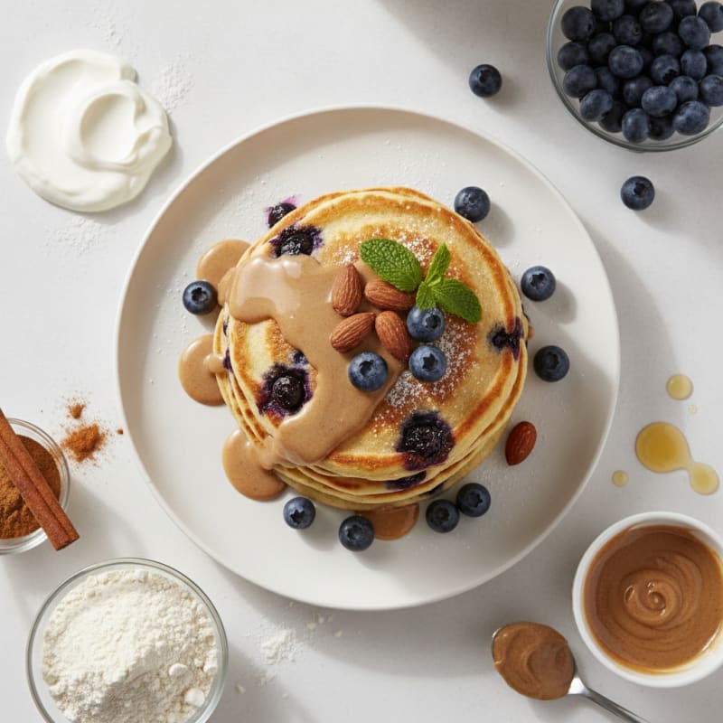Blueberry Almond Protein Pancakes