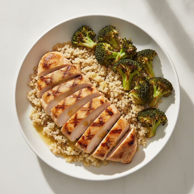 Grilled Chicken Breast with Quinoa and Roasted Broccoli