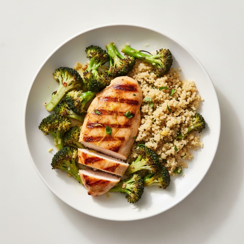 Grilled Chicken Breast with Quinoa and Roasted Broccoli