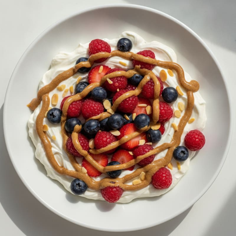 Silky Protein Yogurt with Mixed Berries and Almond Butter