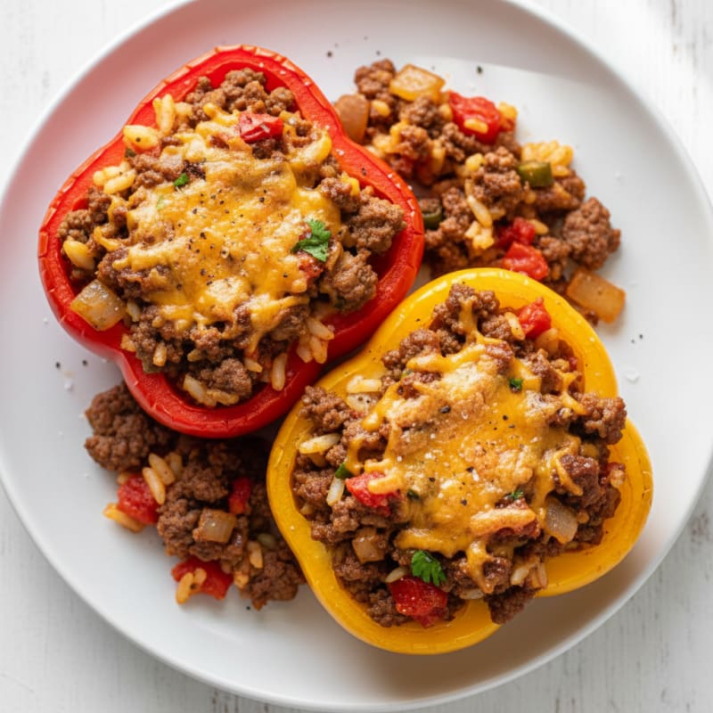 Beef and Rotel Stuffed Bell Peppers