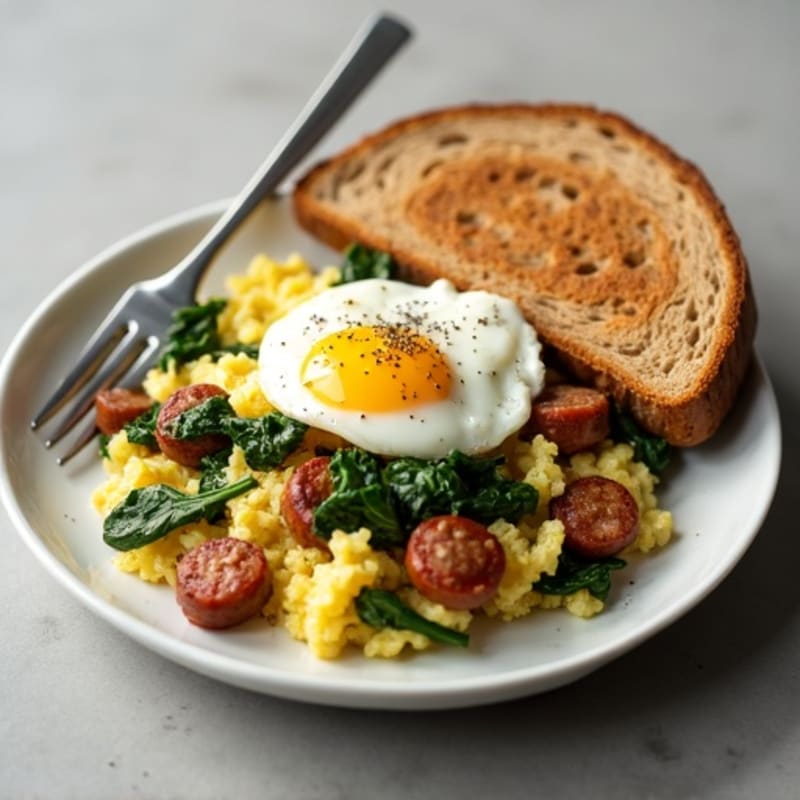 Egg White and Turkey Sausage Scramble with Spinach