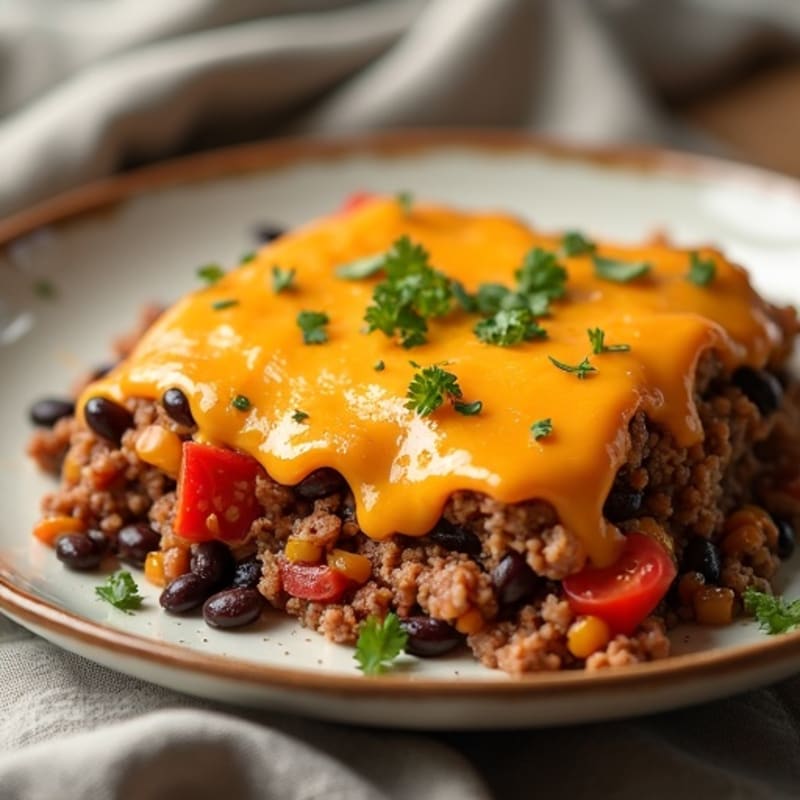 Hearty Lean Beef and Black Bean Baked Casserole with Melted Cheese
