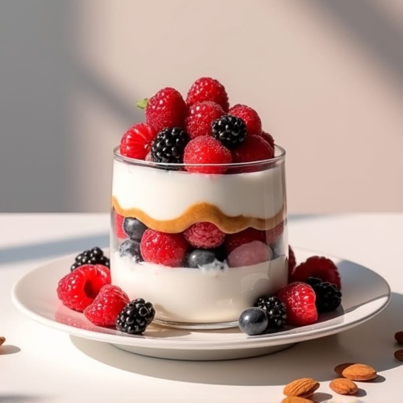 Greek Yogurt Protein Parfait with Mixed Berries and Almond Butter