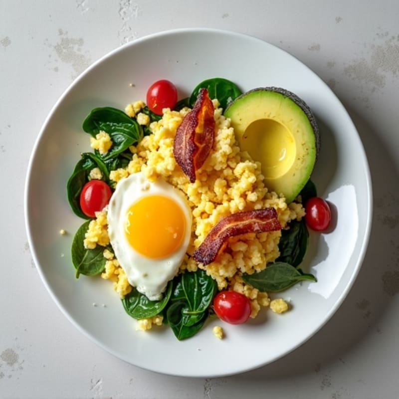 Cottage Cheese Scramble with Spinach and Turkey Bacon