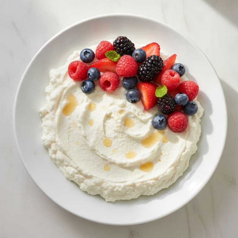 Silky Cottage Cheese and Whey Protein Mousse with Mixed Berries