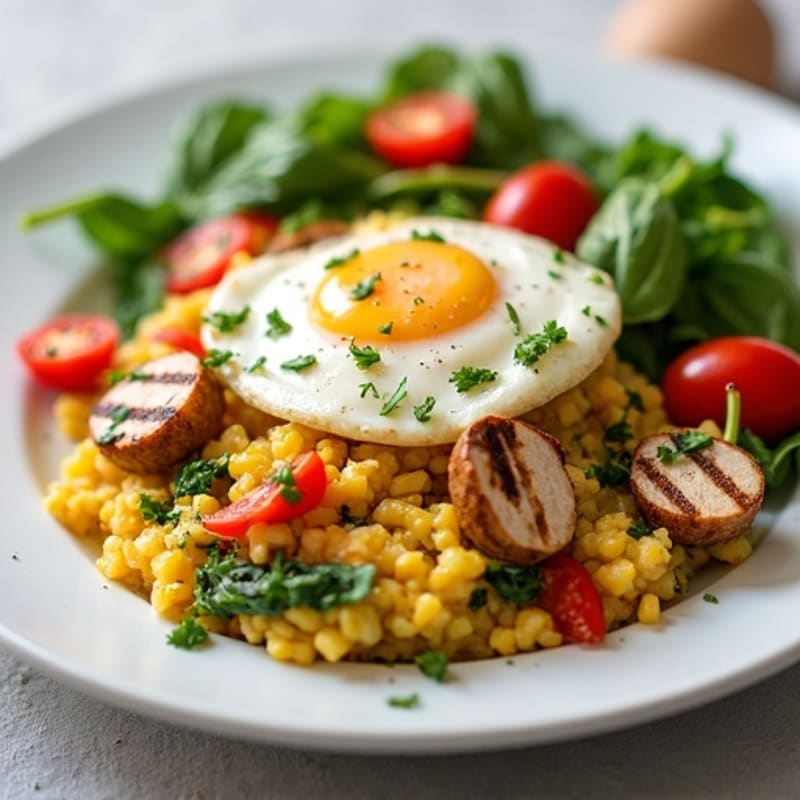 Egg White Veggie Scramble with Grilled Turkey