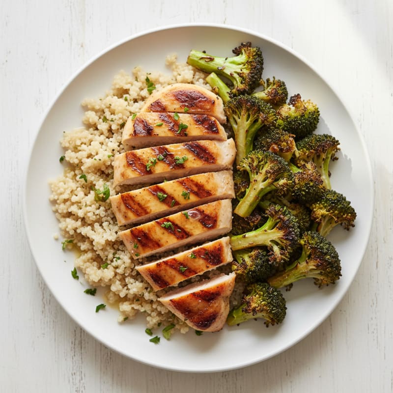 Grilled Chicken Breast with Quinoa and Roasted Broccoli