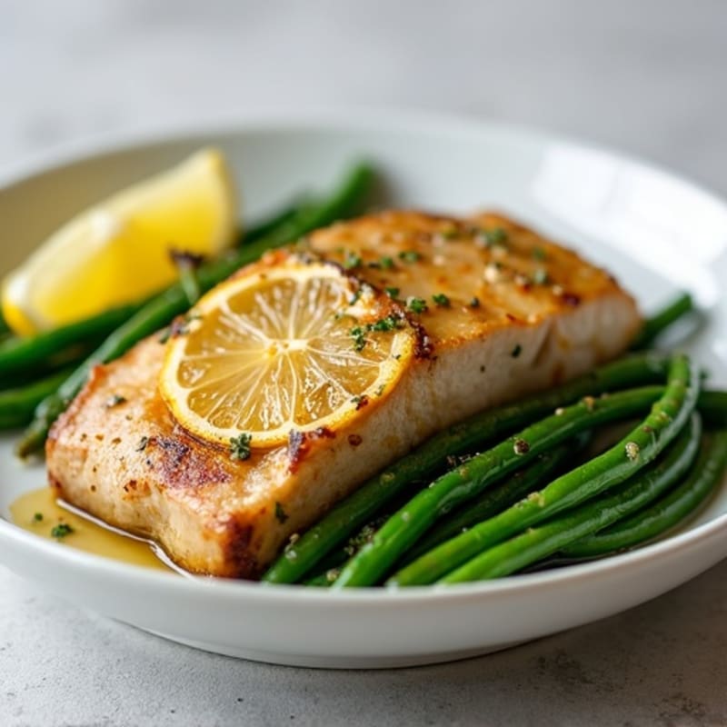 Lemon Garlic Pan-Seared Pork Loin with Roasted Green Beans