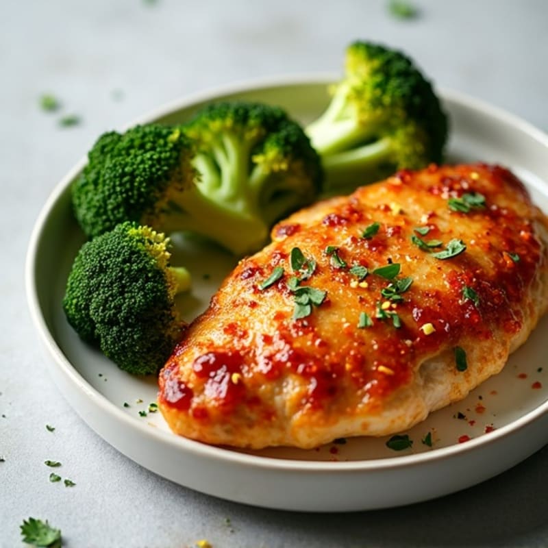 Crispy Baked Chicken with Sweet and Spicy Glaze and Roasted Broccoli