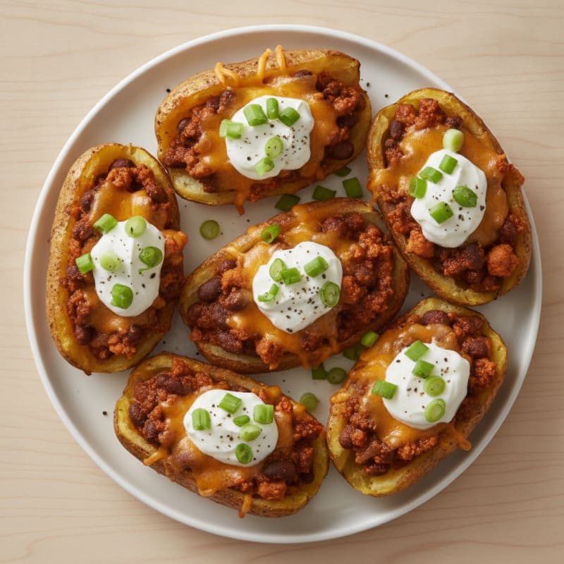 Loaded Chili Cheese Potato Skins