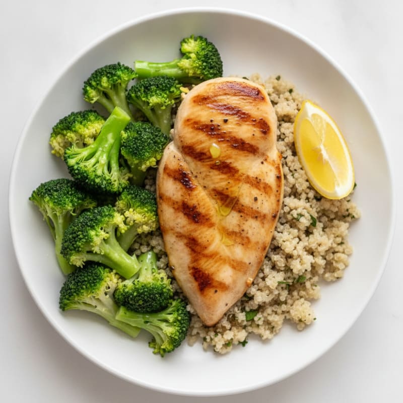 Grilled Chicken Breast with Quinoa and Steamed Broccoli