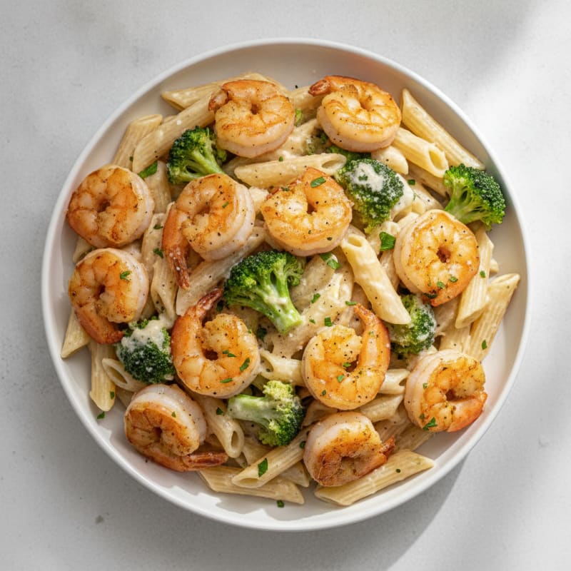 Garlic Shrimp and Broccoli Alfredo