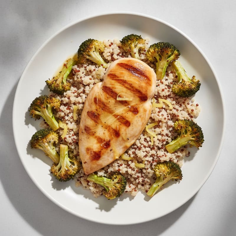 Grilled Chicken Breast with Quinoa and Roasted Broccoli