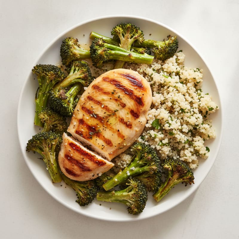 Grilled Chicken Breast with Quinoa and Roasted Broccoli