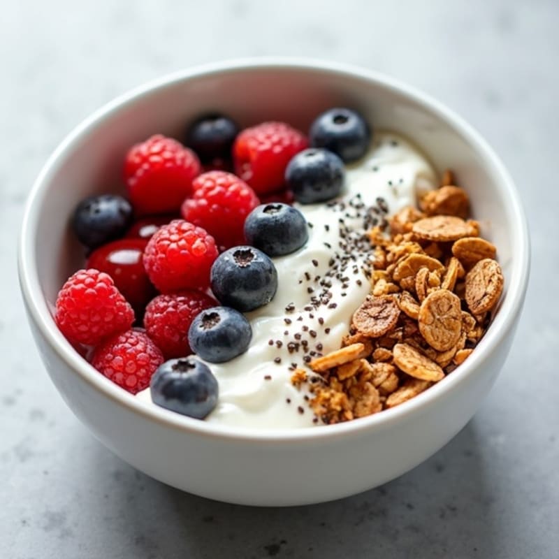 Creamy Greek Yogurt Bowl with Fresh Berries and Crunchy Granola